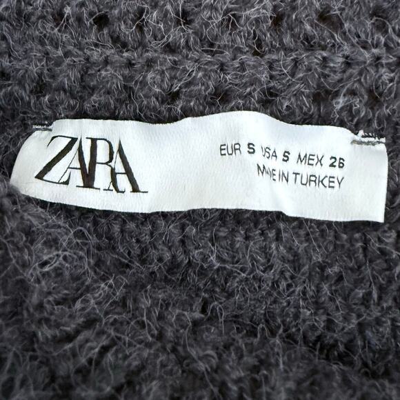 Zara Rustic Knitwear Top Shawl Collar Sweater Button Up Size Small Navy Blue - Picture 2 of 9